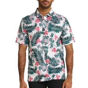 Bad Birdie The Arborist Pique Polo Palm Floral Hawaiian Golf Shirt Men’s Small